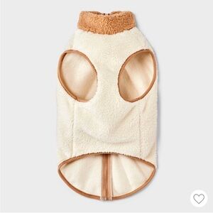 Cream and Tan Faux Shearling Jacket Dog Coat Quarter Zipper Size Large